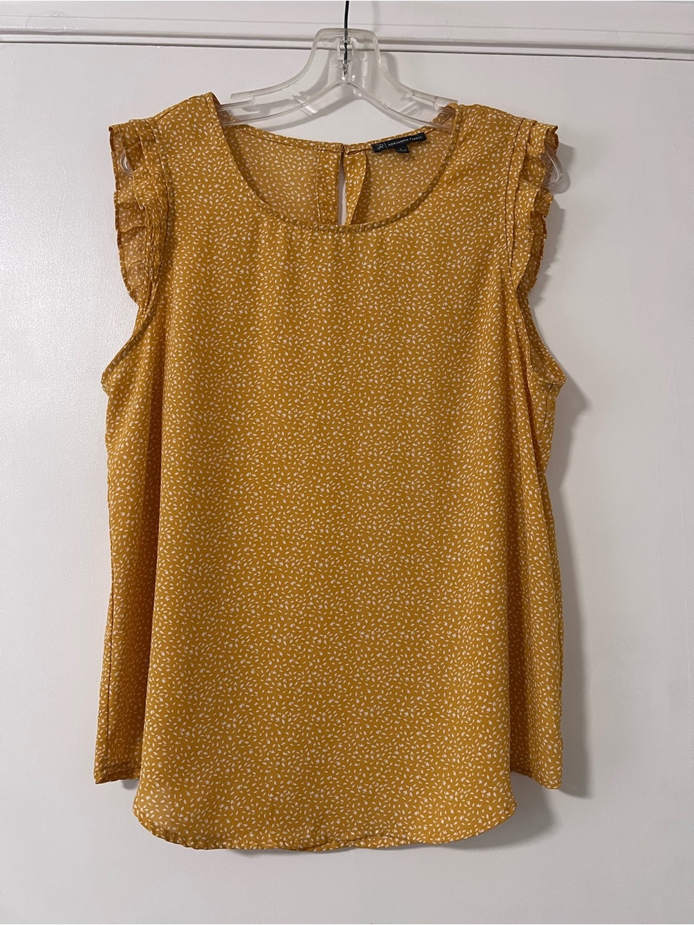 Adrianna Papell Mustard Yellow Dot Ruffle-Trim Sleeveless Top